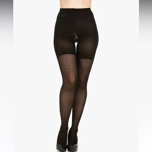 Spanx Assets Shaping Tights Textured Wish Bone Slimming Smoothing Black Sz 3